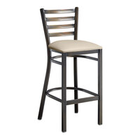 Lancaster Table & Seating Distressed Copper Finish Ladder Back Bar Stool with 2 1/2" Light Gray Vinyl Padded Seat - Assembled