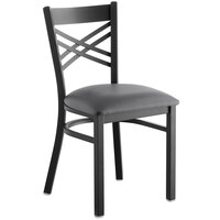 Lancaster Table & Seating Black Cross Back Chair with Dark Gray Padded Seat - Detached Seat