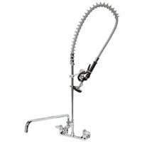 Equip by T&S 5PR-8W18 Wall Mounted 42 1/2 inch High Pre-Rinse Faucet with 8 inch Adjustable Centers, 44 inch Hose, 18 inch Add-On Faucet, and 6 inch Wall Bracket