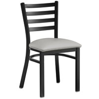 Lancaster Table & Seating Black Ladder Back Chair with Light Gray Padded Seat - Detached Seat