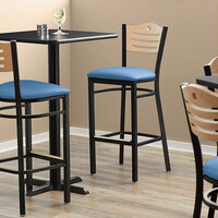 Lancaster Table & Seating Natural Finish Bar Height Bistro Chair with 2 inch Blue Padded Seat - Detached Seat