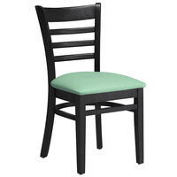 Lancaster Table & Seating Black Finish Wooden Ladder Back Chair with Seafoam Padded Seat - Detached Seat