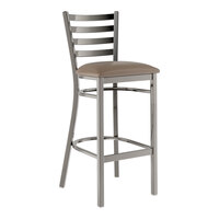 Lancaster Table & Seating Clear Coat Finish Ladder Back Bar Stool with 2 1/2" Taupe Vinyl Padded Seat - Assembled