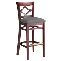 Lancaster Table & Seating Mahogany Finish Wooden Diamond Back Bar Height Chair with Dark Gray Padded Seat - Detached Seat