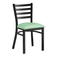 Lancaster Table & Seating Black Finish Ladder Back Chair with 2 1/2" Seafoam Vinyl Padded Seat - Detached