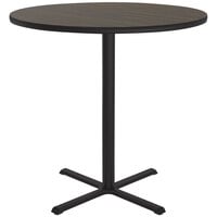 Correll 36" Round Walnut Finish Bar Height Thermal-Fused Laminate Top Cafe / Breakroom Table