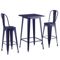 Lancaster Table & Seating Alloy Series 24 inch x 24 inch Navy Outdoor Bar Height Table with 2 Metal Cafe Bar Stools