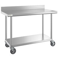 Regency 24 inch x 48 inch 16-Gauge 304 Stainless Steel Commercial Work Table with 4 inch Backsplash, Undershelf, and Casters