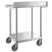 Regency 24 inch x 30 inch 16-Gauge 304 Stainless Steel Commercial Work Table with 4 inch Backsplash, Undershelf, and Casters