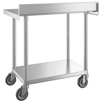 Regency 24 inch x 36 inch 16-Gauge 304 Stainless Steel Commercial Work Table with 4 inch Backsplash, Undershelf, and Casters