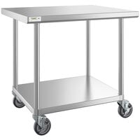 Regency 30 inch x 36 inch 16-Gauge 304 Stainless Steel Commercial Work Table with Undershelf and Casters