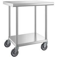 Regency 24 inch x 30 inch 16-Gauge 304 Stainless Steel Commercial Work Table with Undershelf and Casters