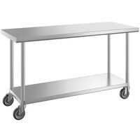 Regency 24 inch x 60 inch 16-Gauge 304 Stainless Steel Commercial Work Table with Undershelf and Casters