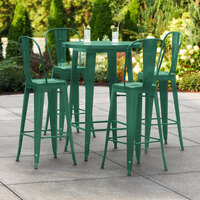 Lancaster Table & Seating Alloy Series 30 inch Round Emerald Outdoor Bar Height Table with 4 Metal Cafe Bar Stools