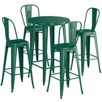 Lancaster Table & Seating Alloy Series 30" Round Emerald Bar Height Outdoor Table with 4 Cafe Barstools