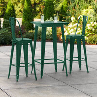 Lancaster Table & Seating Alloy Series 24 inch x 24 inch Emerald Outdoor Bar Height Table with 2 Metal Cafe Bar Stools