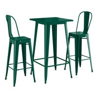 Lancaster Table & Seating Alloy Series 23 1/2" x 23 1/2" Emerald Bar Height Outdoor Table with 2 Cafe Barstools