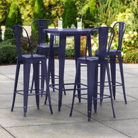 Lancaster Table & Seating Alloy Series 30 inch Round Navy Outdoor Bar Height Table with 4 Metal Cafe Bar Stools