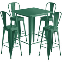 Lancaster Table & Seating Alloy Series 32 inch x 32 inch Emerald Outdoor Bar Height Table with 4 Metal Cafe Bar Stools