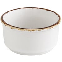 Fortessa Salt TechnoCeram 2.5 oz. Bright White China Ramekin / Butternap Bowl with Earth Hue Rim - 48/Case