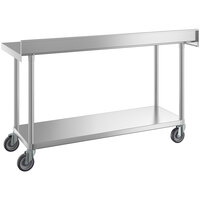 Regency 24 inch x 60 inch 16-Gauge 304 Stainless Steel Commercial Work Table with 4 inch Backsplash, Undershelf, and Casters