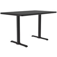 Correll 30 inch x 60 inch Rectangular Black Granite Finish Standard Height Thermal-Fused Laminate Top Cafe / Breakroom Table with Two T Bases