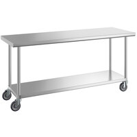 Regency 24 inch x 72 inch 16-Gauge 304 Stainless Steel Commercial Work Table with Undershelf and Casters
