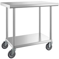 Regency 24 inch x 36 inch 16-Gauge 304 Stainless Steel Commercial Work Table with Undershelf and Casters