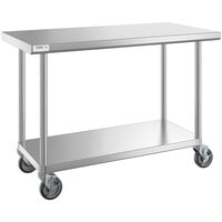 Regency 24 inch x 48 inch 16-Gauge 304 Stainless Steel Commercial Work Table with Undershelf and Casters