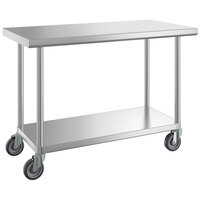 Regency 24 inch x 48 inch 16-Gauge 304 Stainless Steel Commercial Work Table with Undershelf and Casters