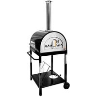 WPPO WKE-04G-BLK Black 27 inch Hybrid Dual Fueled Wood / Gas Fire Outdoor Pizza Oven with Mobile Stand