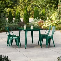 Lancaster Table & Seating Alloy Series 47 1/2 inch x 29 1/2 inch Emerald Green Standard Height Outdoor Table with 4 Cafe Chairs