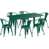 Lancaster Table & Seating Alloy Series 63" x 31 1/2" Emerald Standard Height Outdoor Table with 6 Arm Chairs