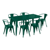 Lancaster Table & Seating Alloy Series 63" x 31 1/2" Emerald Standard Height Outdoor Table with 6 Arm Chairs