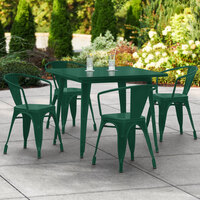 Lancaster Table & Seating Alloy Series 36 inch x 36 inch Emerald Dining Height Outdoor Table with 4 Arm Chairs