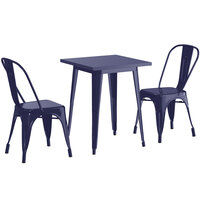 Lancaster Table & Seating Alloy Series 24 inch x 24 inch Navy Dining Height Outdoor Table with 2 Industrial Cafe Chairs