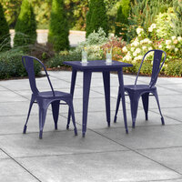 Lancaster Table & Seating Alloy Series 24 inch x 24 inch Navy Dining Height Outdoor Table with 2 Industrial Cafe Chairs
