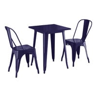 Lancaster Table & Seating Alloy Series 23 1/2" x 23 1/2" Navy Standard Height Outdoor Table with 2 Cafe Chairs