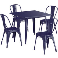 Lancaster Table & Seating Alloy Series 36 inch x 36 inch Navy Dining Height Outdoor Table with 4 Industrial Cafe Chairs