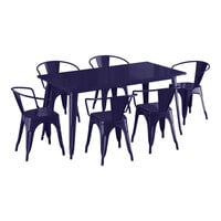 Lancaster Table & Seating Alloy Series 63" x 31 1/2" Navy Standard Height Outdoor Table with 6 Arm Chairs