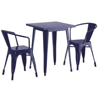 Lancaster Table & Seating Alloy Series 24 inch x 24 inch Navy Dining Height Outdoor Table with 2 Arm Chairs