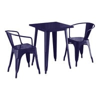 Lancaster Table & Seating Alloy Series 23 1/2" x 23 1/2" Navy Standard Height Outdoor Table with 2 Arm Chairs