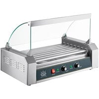 Carnival King HDRG18 18 Hot Dog Roller Grill with 7 Rollers and Glass Sneeze Guard - 120V, 910W