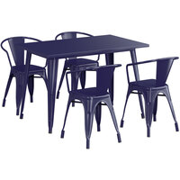 Lancaster Table & Seating Alloy Series 48" x 30" Navy Dining Height Outdoor Table with 4 Arm Chairs