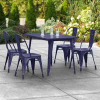 Lancaster Table & Seating Alloy Series 48 inch x 30 inch Navy Dining Height Outdoor Table with 4 Industrial Cafe Chairs