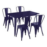 Lancaster Table & Seating Alloy Series 47 1/2" x 29 1/2" Navy Standard Height Outdoor Table with 4 Cafe Chairs