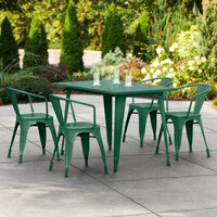 Lancaster Table & Seating Alloy Series 48 inch x 30 inch Emerald Dining Height Outdoor Table with 4 Arm Chairs