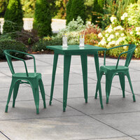 Lancaster Table & Seating Alloy Series 24 inch x 24 inch Emerald Dining Height Outdoor Table with 2 Arm Chairs