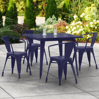Lancaster Table & Seating Alloy Series 36 inch x 36 inch Navy Dining Height Outdoor Table with 4 Arm Chairs