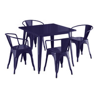 Lancaster Table & Seating Alloy Series 35 1/2" x 35 1/2" Sapphire Standard Height Outdoor Table with 4 Arm Chairs